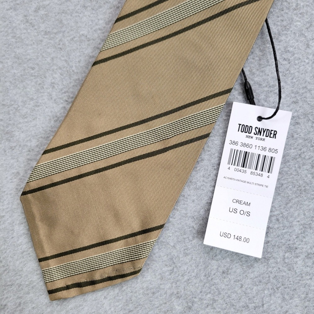 Todd Snyder Necktie Tie Mens Beige Vintage Multi Stripe Silk Cotton Italy NWT